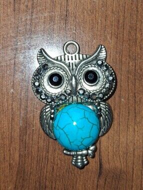 Faux Turquoise Marcasite Owl Pendant